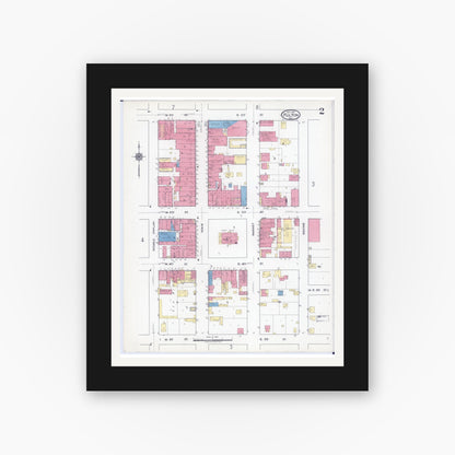 Old map wall art mockup — black gallery frame with white mat — Sanborn Fire Insurance Map from Fulton, Callaway County, Missouri (1917), Sheet #0002