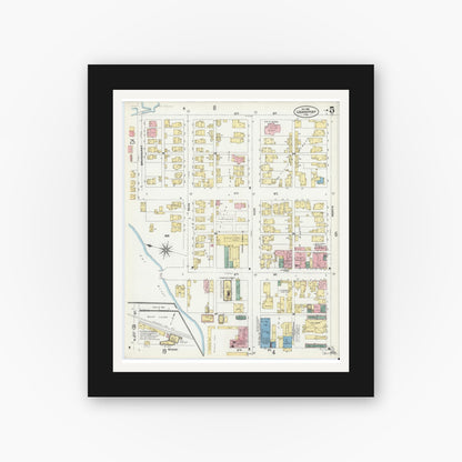 Old map wall art mockup — black gallery frame with white mat — Sanborn Fire Insurance Map from Logansport, Cass County, Indiana (1906), Sheet #0005