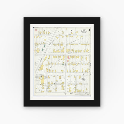 Old map wall art mockup — black gallery frame with white mat — Sanborn Fire Insurance Map from Crestline, Crawford County, Ohio (1901), Sheet #0004
