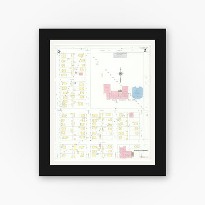 Old map wall art mockup — black gallery frame with white mat — Sanborn Fire Insurance Map from Herrin, Williamson County, Illinois (1941), Sheet #0005