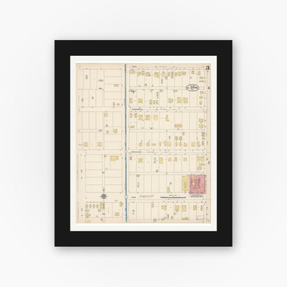 Old map wall art mockup — black gallery frame with white mat — Sanborn Fire Insurance Map from El Centro, Imperial County, California (1914), Sheet #0003