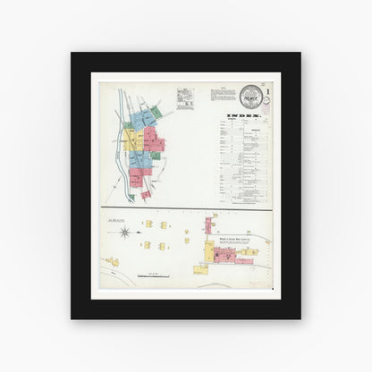 Old map wall art mockup — black gallery frame with white mat — Sanborn Fire Insurance Map from Palmer, Hampden County, Massachusetts (1902) - Complete Map Set