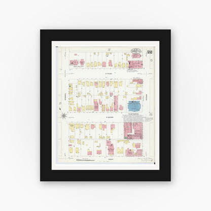 Old map wall art mockup — black gallery frame with white mat — Sanborn Fire Insurance Map from Marietta, Washington County, Ohio (1907), Sheet #0022