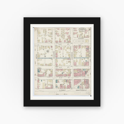 Old map wall art mockup — black gallery frame with white mat — Sanborn Fire Insurance Map from Ironton, Lawrence County, Ohio (1885), Sheet #0003