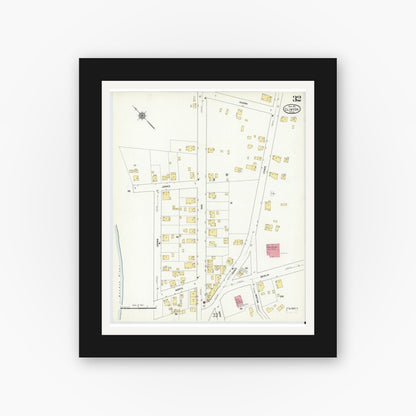 Old map wall art mockup — black gallery frame with white mat — Sanborn Fire Insurance Map from Clinton, Worcester County, Massachusetts (1911), Sheet #0032