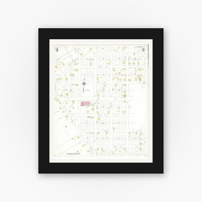 Old map wall art mockup — black gallery frame with white mat — Sanborn Fire Insurance Map from Normangee, Leon County, Texas (1937), Sheet #0003