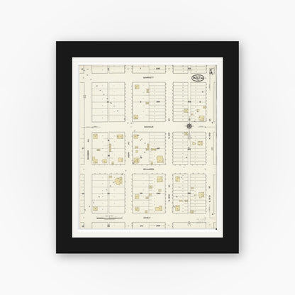 Old map wall art mockup — black gallery frame with white mat — Sanborn Fire Insurance Map from Paducah, Cottle County, Texas (1921), Sheet #0005