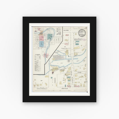Old map wall art mockup — black gallery frame with white mat — Sanborn Fire Insurance Map from Greenville, Montcalm County, Michigan (1887) - Complete Map Set