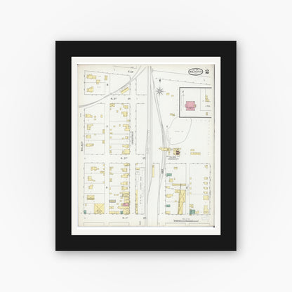 Old map wall art mockup — black gallery frame with white mat — Sanborn Fire Insurance Map from Wenona, Marshall County, Illinois (1892), Sheet #0002