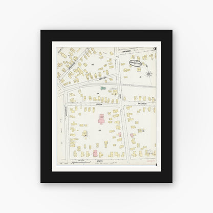Old map wall art mockup — black gallery frame with white mat — Sanborn Fire Insurance Map from Watertown, Jefferson County, New York (1890), Sheet #0009