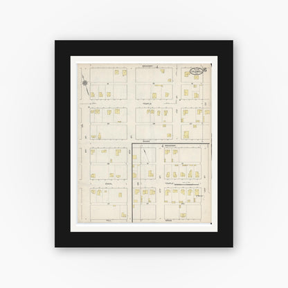 Old map wall art mockup — black gallery frame with white mat — Sanborn Fire Insurance Map from Caldwell, Burleson County, Texas (1915), Sheet #0006