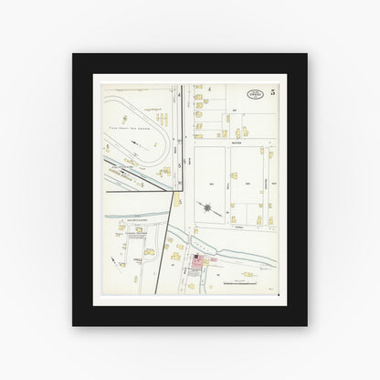 Old map wall art mockup — black gallery frame with white mat — Sanborn Fire Insurance Map from Owego, Tioga County, New York (1910), Sheet #0005