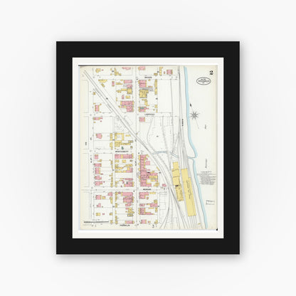 Old map wall art mockup — black gallery frame with white mat — Sanborn Fire Insurance Map from Saint Charles, Saint Charles County, Missouri (1900), Sheet #0002
