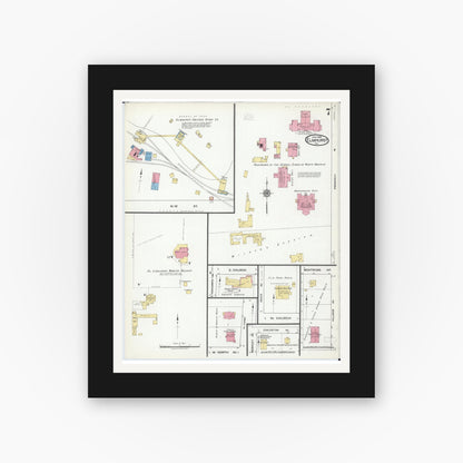 Old map wall art mockup — black gallery frame with white mat — Sanborn Fire Insurance Map from Elmhurst, Du Page County, Illinois (1918), Sheet #0007