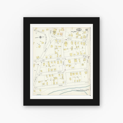 Old map wall art mockup — black gallery frame with white mat — Sanborn Fire Insurance Map from Saugus, Essex County, Massachusetts (1913), Sheet #0015