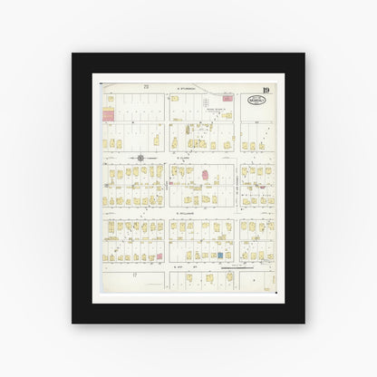 Old map wall art mockup — black gallery frame with white mat — Sanborn Fire Insurance Map from Moberly, Randolph County, Missouri (1916), Sheet #0019