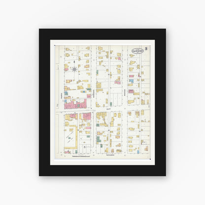 Old map wall art mockup — black gallery frame with white mat — Sanborn Fire Insurance Map from Prairie du Chien, Crawford County, Wisconsin (1899), Sheet #0003