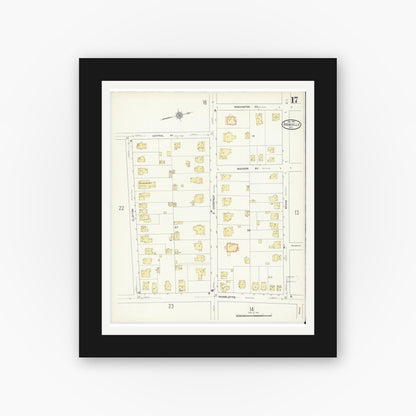 Old map wall art mockup — black gallery frame with white mat — Sanborn Fire Insurance Map from Asheville, Buncombe County, North Carolina (1913), Sheet #0017