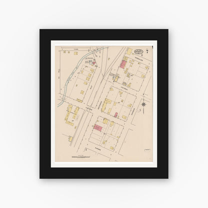Old map wall art mockup — black gallery frame with white mat — Sanborn Fire Insurance Map from Kenedy, Karnes County, Texas (1922), Sheet #0007