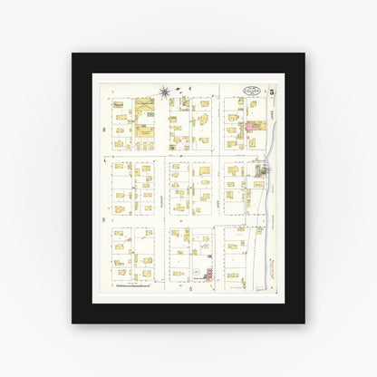 Old map wall art mockup — black gallery frame with white mat — Sanborn Fire Insurance Map from Colusa, Colusa County, California (1907), Sheet #0005