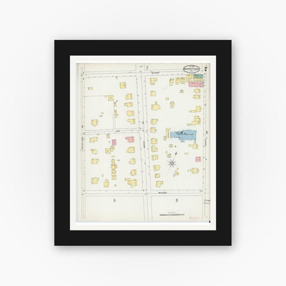 Old map wall art mockup — black gallery frame with white mat — Sanborn Fire Insurance Map from Morristown, Morris County, New Jersey (1896), Sheet #0007