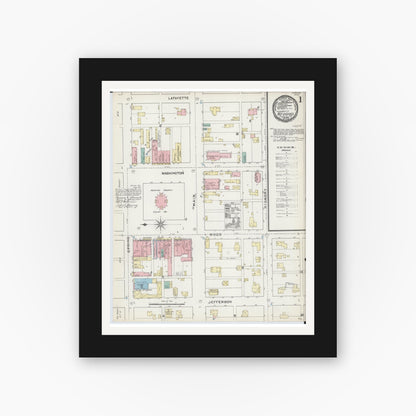Old map wall art mockup — black gallery frame with white mat — Sanborn Fire Insurance Map from Neosho, Newton County, Missouri (1891) - Complete Map Set