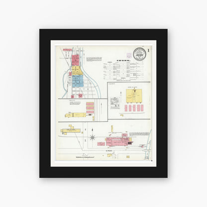 Old map wall art mockup — black gallery frame with white mat — Sanborn Fire Insurance Map from Jonesboro, Grant County, Indiana (1904) - Complete Map Set