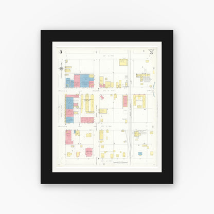 Old map wall art mockup — black gallery frame with white mat — Sanborn Fire Insurance Map from Snyder, Scurry County, Texas (1936), Sheet #0003