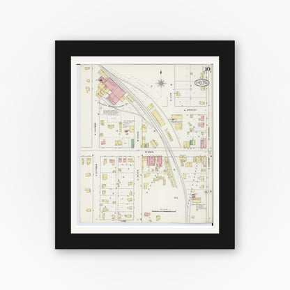 Old map wall art mockup — black gallery frame with white mat — Sanborn Fire Insurance Map from Owosso, Shiawassee County, Michigan (1894), Sheet #0010