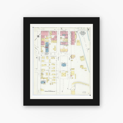 Old map wall art mockup — black gallery frame with white mat — Sanborn Fire Insurance Map from Alpena, Alpena County, Michigan (1910), Sheet #0003