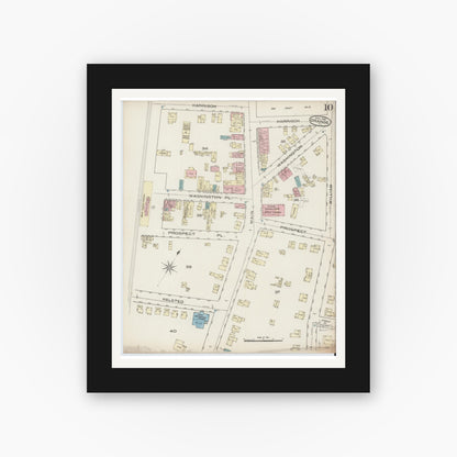 Old map wall art mockup — black gallery frame with white mat — Sanborn Fire Insurance Map from Orange, Essex County, New Jersey (1885), Sheet #0010