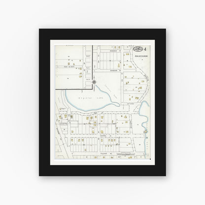 Old map wall art mockup — black gallery frame with white mat — Sanborn Fire Insurance Map from Lake Wales, Polk County, Florida (1920), Sheet #0004