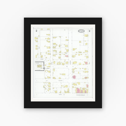 Old map wall art mockup — black gallery frame with white mat — Sanborn Fire Insurance Map from West Union, Adams County, Ohio (1930), Sheet #0002
