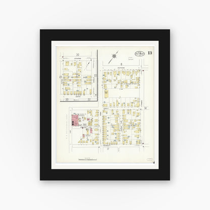 Old map wall art mockup — black gallery frame with white mat — Sanborn Fire Insurance Map from Key West, Monroe County, Florida (1912), Sheet #0013