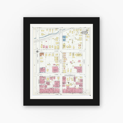 Old map wall art mockup — black gallery frame with white mat — Sanborn Fire Insurance Map from Galesburg, Knox County, Illinois (1918), Sheet #0003