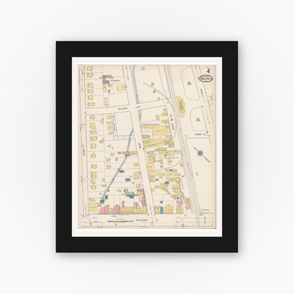 Old map wall art mockup — black gallery frame with white mat — Sanborn Fire Insurance Map from Englewood, Bergen County, New Jersey (1922), Sheet #0004