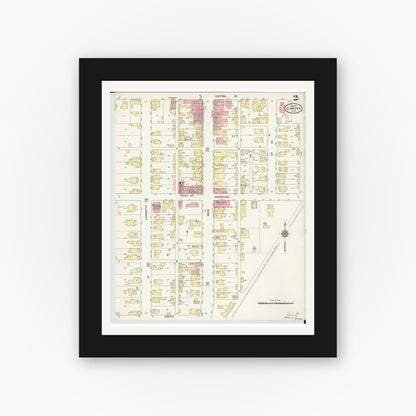 Old map wall art mockup — black gallery frame with white mat — Sanborn Fire Insurance Map from Camden, Preble County, Ohio (1911), Sheet #0002
