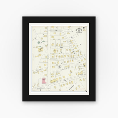 Old map wall art mockup — black gallery frame with white mat — Sanborn Fire Insurance Map from Melrose, Middlesex County, Massachusetts (1897), Sheet #0012
