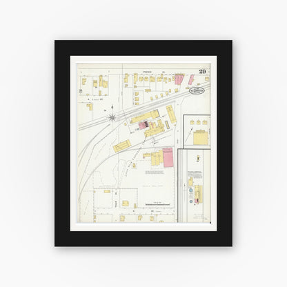 Old map wall art mockup — black gallery frame with white mat — Sanborn Fire Insurance Map from Texarkana, Bowie County, Texas (1905), Sheet #0029