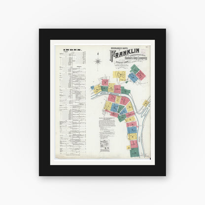 Old map wall art mockup — black gallery frame with white mat — Sanborn Fire Insurance Map from Franklin, Venango County, Pennsylvania (1906) - Complete Map Set