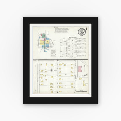 Old map wall art mockup — black gallery frame with white mat — Sanborn Fire Insurance Map from Clayton, Gloucester County, New Jersey (1910) - Complete Map Set