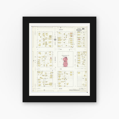 Old map wall art mockup — black gallery frame with white mat — Sanborn Fire Insurance Map from Brainerd, Crow Wing County, Minnesota (1913), Sheet #0010