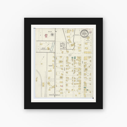 Old map wall art mockup — black gallery frame with white mat — Sanborn Fire Insurance Map from Bowerston, Harrison County, Ohio (1907), Sheet #0001