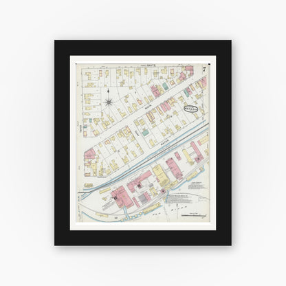 Old map wall art mockup — black gallery frame with white mat — Sanborn Fire Insurance Map from Menasha, Winnebago County, Wisconsin (1891), Sheet #0007