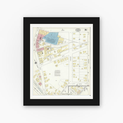 Old map wall art mockup — black gallery frame with white mat — Sanborn Fire Insurance Map from Oneida, Madison County, New York (1914), Sheet #0016
