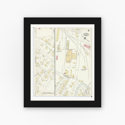 Old map wall art mockup — black gallery frame with white mat — Sanborn Fire Insurance Map from Jackson, Jackson County, Ohio (1914), Sheet #0003