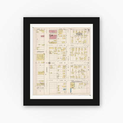 Old map wall art mockup — black gallery frame with white mat — Sanborn Fire Insurance Map from Escanaba, Delta County, Michigan (1921), Sheet #0009