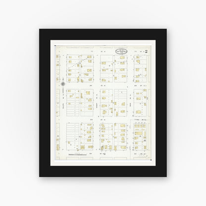 Old map wall art mockup — black gallery frame with white mat — Sanborn Fire Insurance Map from Thief River Falls, Pennington County, Minnesota (1912), Sheet #0002