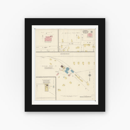 Old map wall art mockup — black gallery frame with white mat — Sanborn Fire Insurance Map from Herrin, Williamson County, Illinois (1913), Sheet #0011