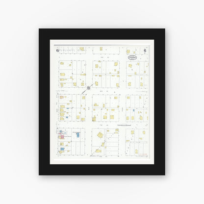 Old map wall art mockup — black gallery frame with white mat — Sanborn Fire Insurance Map from Perham, Otter Tail County, Minnesota (1929), Sheet #0006
